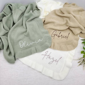 Custom Embroidered Baby Blanket / Soft Custom Personalized baby blanket / Embroidered Knitted Baby Blanket / Soft Custom Baby Shower Gift image 2