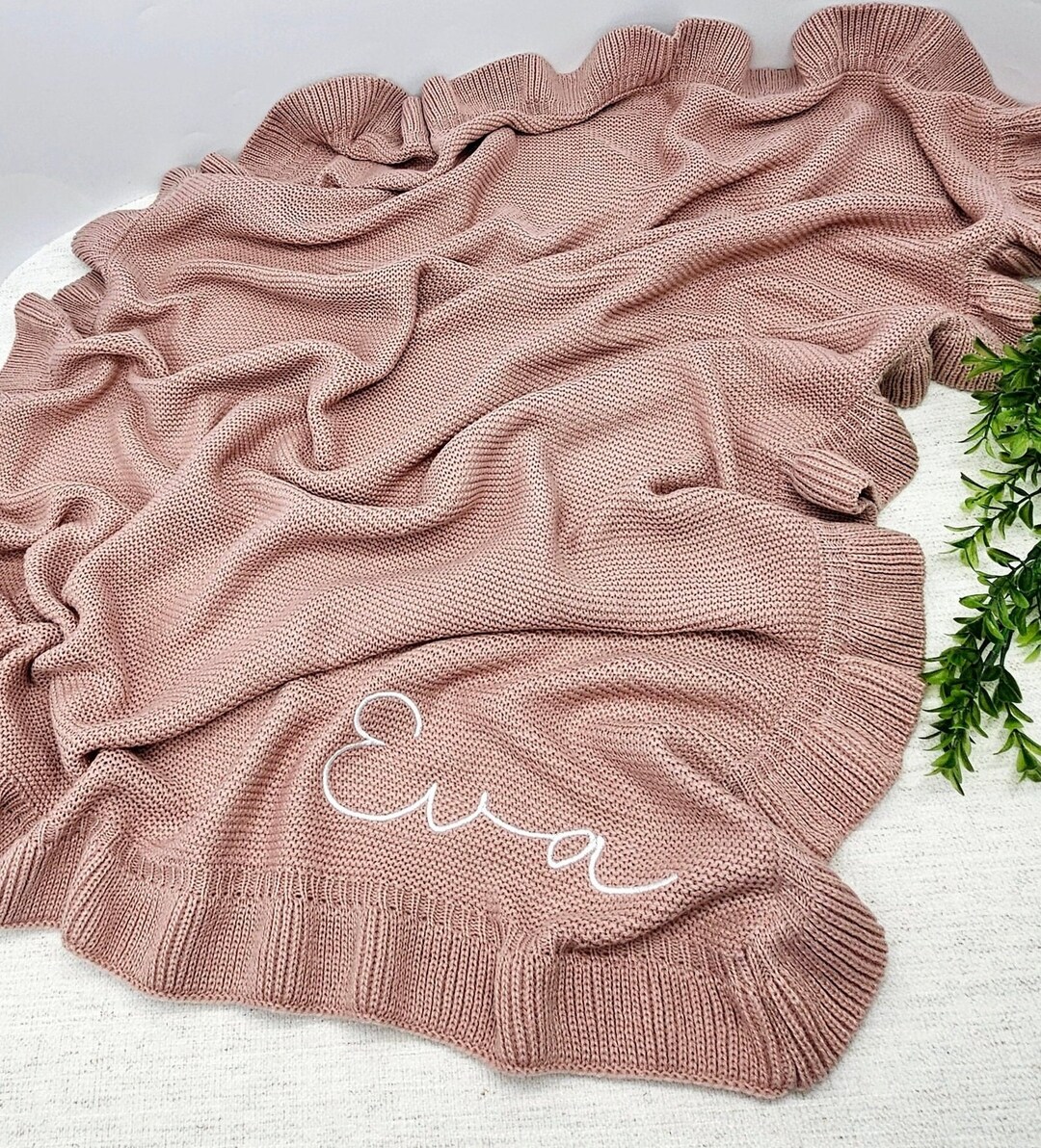 Personalized Knitted Baby Blanket With Embroidery Etsy