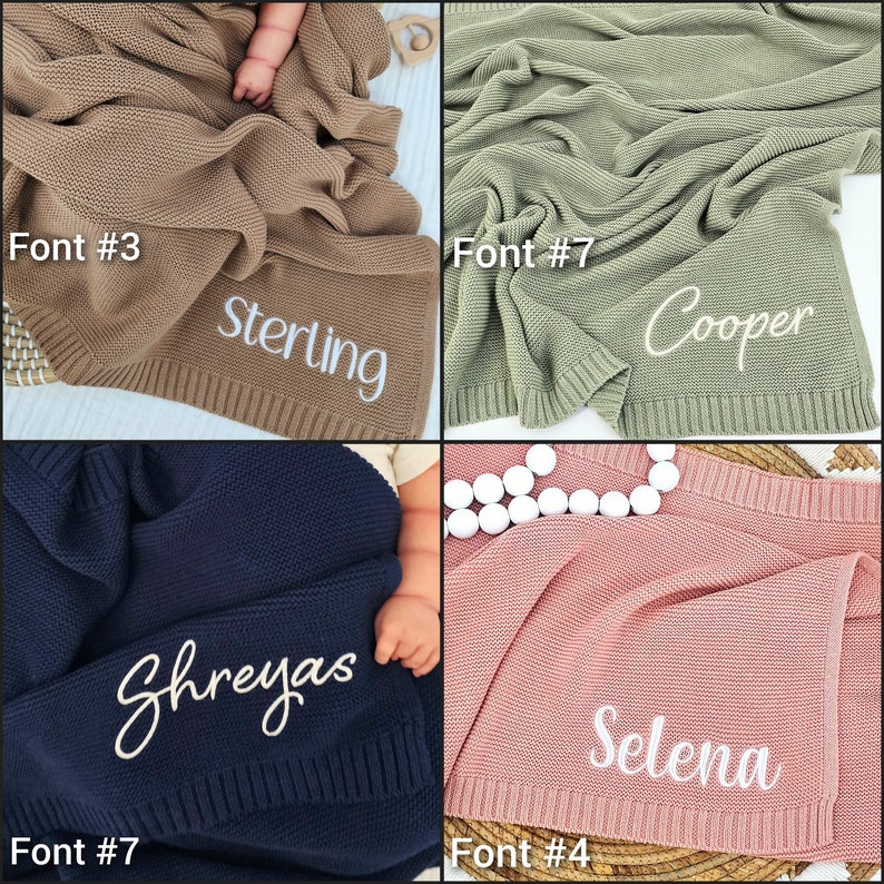 Personalized Baby Blanket, Embroidered Name, Stroller Blanket, Newborn Baby Gift, Soft Breathable Cotton Knit baby blanket, Baby shower gift image 2