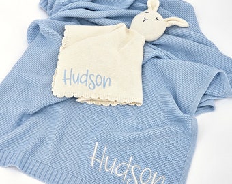 Baby Blanket Set, Baby Gift, Embroidered Name, Stroller Blanket, Newborn Baby Gift, Soft Breathable Cotton Knit