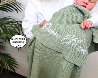 Custom Baby Blanket gift, Embroidered Name, Stroller Blanket, Newborn Baby Gift, Soft Breathable Cotton Knit, newborn gift, baby blanket.