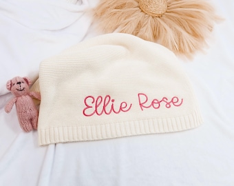 Embroidered Soft Cotton Knit Baby Blanket, Custom Baby Name Blanket, Baby Shower Gift, Newborn Blanket, Keepsake Gift for Baby, Embroidered