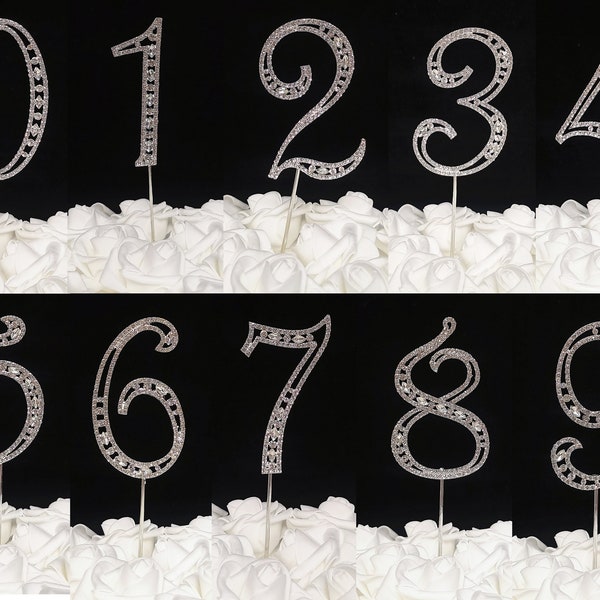 Silver Rhinestone monogram Numbers Cake Toppers 0-9 / Cake toppers / Table numbers for all occasion