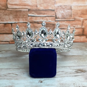 Crystal Rhinestone Crown- Silver / Royal Blue Crown for Wedding, Birthday, Cake toppers, or Centerpiece decorations