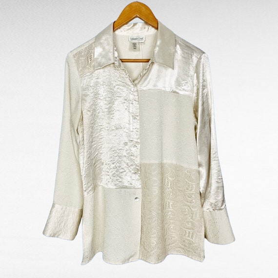 VINTAGE | Coldwater Creek Beige Lace Embroidery T… - image 3