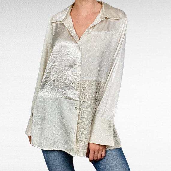 VINTAGE | Coldwater Creek Beige Lace Embroidery T… - image 2