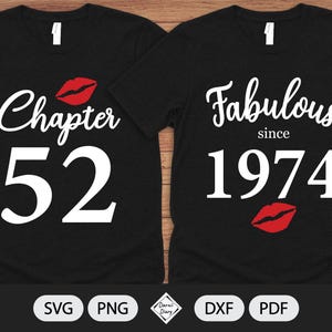 Chapter 52, Fabulous Since Birth Year 1974 - SVG File - Birthday Kiss - Cut File - Silhouette Cricut - PNG Transparent background