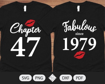 Chapter 47, Fabulous Since Birth Year 1979 - SVG File - Birthday Kiss - Cut File - Silhouette Cricut - PNG Transparent background