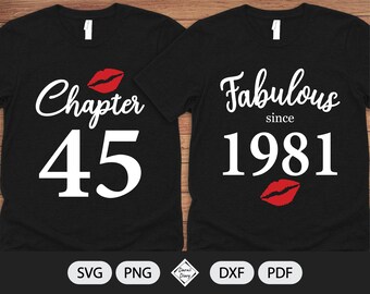 Chapter 45, Fabulous Since Birth Year 1981 - SVG File - Birthday Kiss - Cut File - Silhouette Cricut - PNG Transparent background