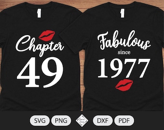 Chapter 49, Fabulous Since Birth Year 1977 - SVG File - Birthday Kiss - Cut File - Silhouette Cricut - PNG Transparent background