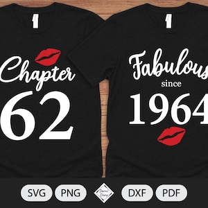 Chapter 62, Fabulous Since Birth Year 1964 - SVG File - Birthday Kiss - Cut File - Silhouette Cricut - PNG Transparent background