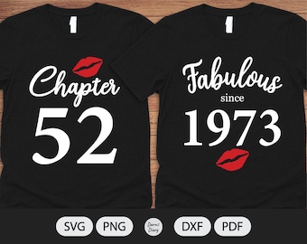 Chapter 52, Fabulous Since Birth Year 1973 - SVG File - Birthday Kiss - Cut File - Silhouette Cricut - PNG Transparent background