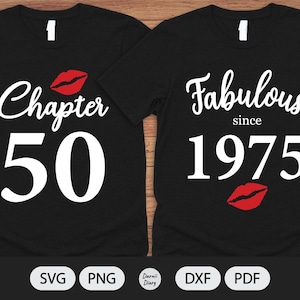 Kapitel 50, Fabful seit Geburtsjahr 1975 - SVG-Datei - Geburtstagskuss - Schnittdatei - Silhouette Cricut - PNG mit transparentem Hintergrund