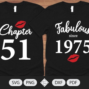 Chapter 51, Fabulous Since Birth Year 1975 - SVG File - Birthday Kiss - Cut File - Silhouette Cricut - PNG Transparent background image 1