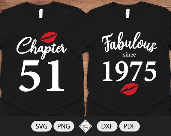 Chapter 51, Fabulous Since Birth Year 1975 - SVG File - Birthday Kiss - Cut File - Silhouette Cricut - PNG Transparent background