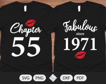 Chapter 55, Fabulous Since Birth Year 1971 - SVG File - Birthday Kiss - Cut File - Silhouette Cricut - PNG Transparent background