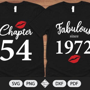 Chapter 54, Fabulous Since Birth Year 1972 - SVG File - Birthday Kiss - Cut File - Silhouette Cricut - PNG Transparent background