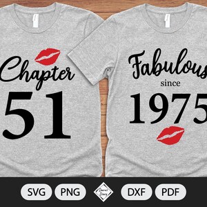 Chapter 51, Fabulous Since Birth Year 1975 - SVG File - Birthday Kiss - Cut File - Silhouette Cricut - PNG Transparent background image 2