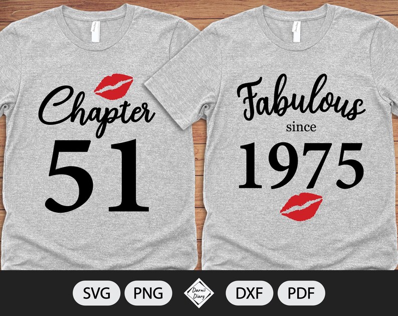 Chapter 51, Fabulous Since Birth Year 1975 - SVG File - Birthday Kiss - Cut File - Silhouette Cricut - PNG Transparent background image 2