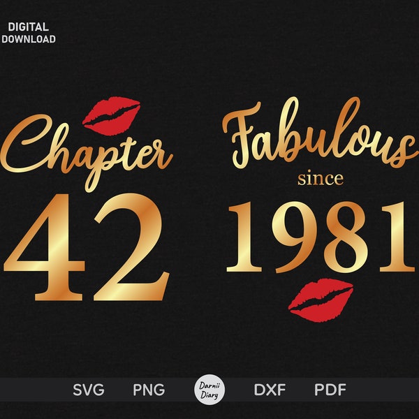 Chapter 42, Fabulous Since Birth Year 1981 - SVG File - Birthday Kiss - Cut File - Silhouette Cricut - PNG Transparent background