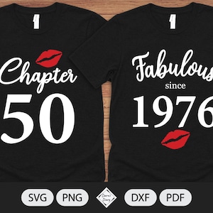 Capítulo 50, Fabuloso desde el año de nacimiento 1976 - Archivo SVG - Beso de cumpleaños - Archivo de corte - Silueta Cricut - Fondo PNG transparente