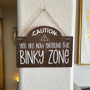 Brown Small Wooden Hanging Quote Sign Decor for Small Pets/Bunny/Rabbit/Guinea Pig Caution You Are Now Entering the Binky Zone