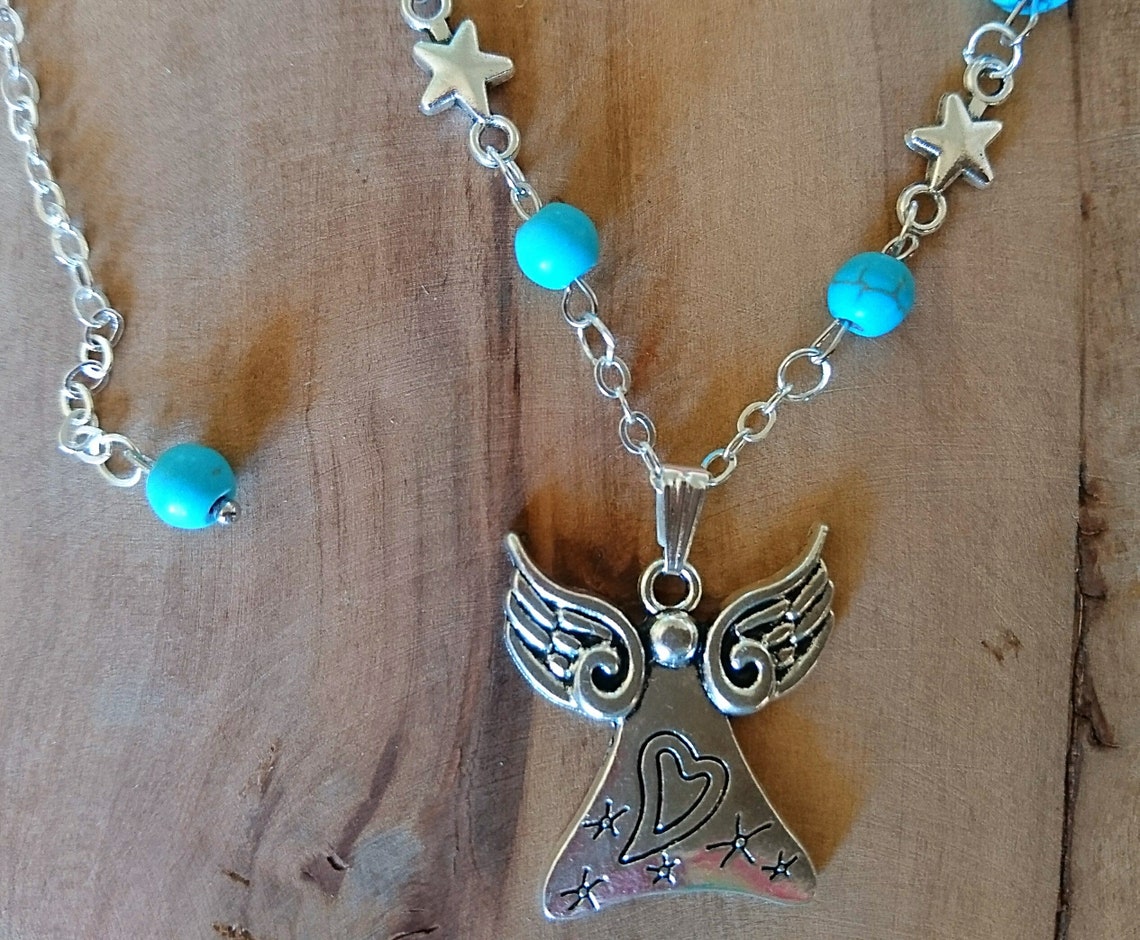 Guardian angel necklace for woman. Angel necklace with natural Etsy