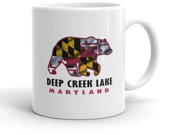 Deep Creek Lake Maryland DCL MD Bear White glossy mug