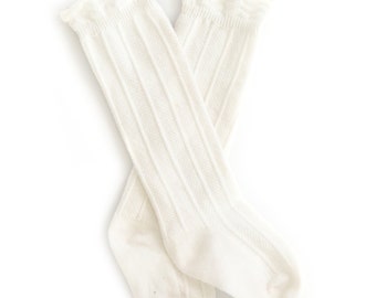 Baby Knee High Socks in White, Toddler Knee High Socks, Toddler Socks, Baby Socks, Ribbed Baby Socks, Ruffle Knee High Socks, Boho Baby Sock