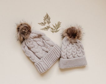 Mommy & Me Cozy Knit Beanie in Beige