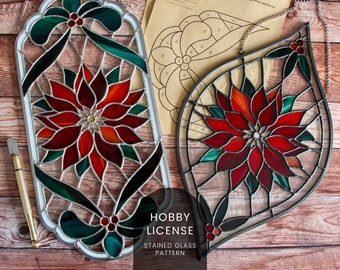 PATTERNS • Poinsettia Flower Stained Glass Patterns • Digital Download: Hobby License