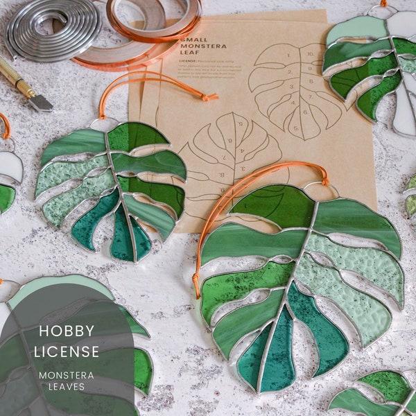 PATTERNS • 3 Monstera Deliciosa Leaf Stained Glass Patterns • Digital Download: Hobby License
