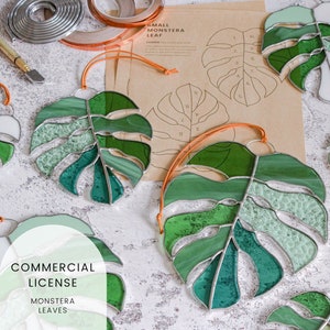 PATTERNS • 3 Monstera Deliciosa Leaf Stained Glass Patterns •  Digital Download: Commercial License