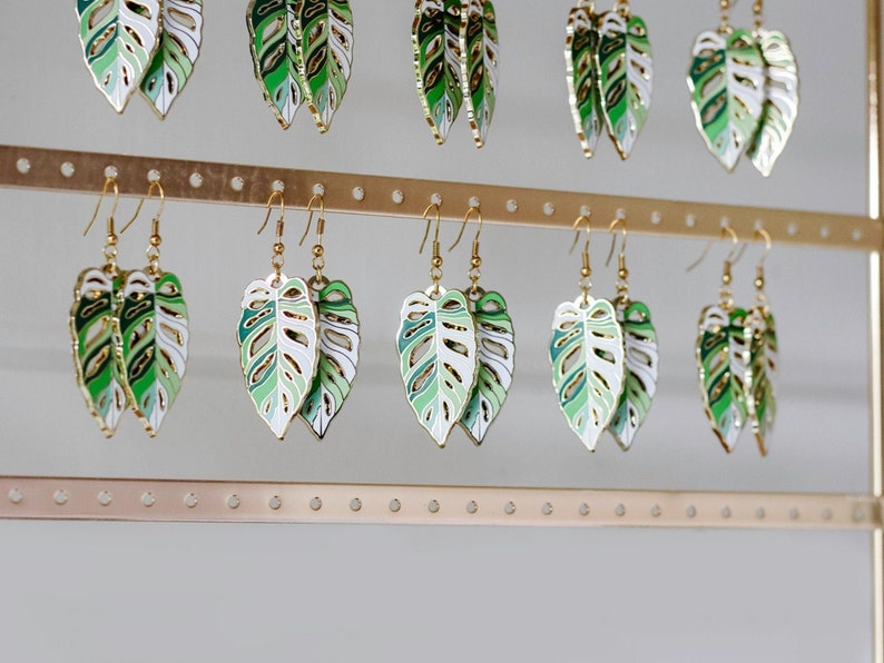 Monstera Obliqua Leaf Earrings Gold Color Hard Enamel Jewelry Gold