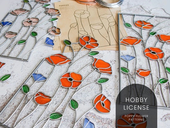 PATTERNS Poppy Flower Stained Glass Panel Patterns Digital - Etsy