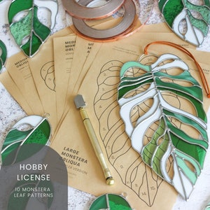 PATTERNS • 10 Monstera Leaf Stained Glass Patterns •  Digital Download: Hobby License