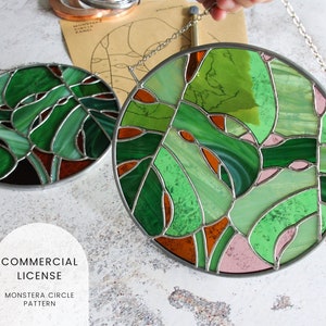 PATTERN • Monstera Leaf Circle Panel Stained Glass Pattern • Digital Download: Commercial License