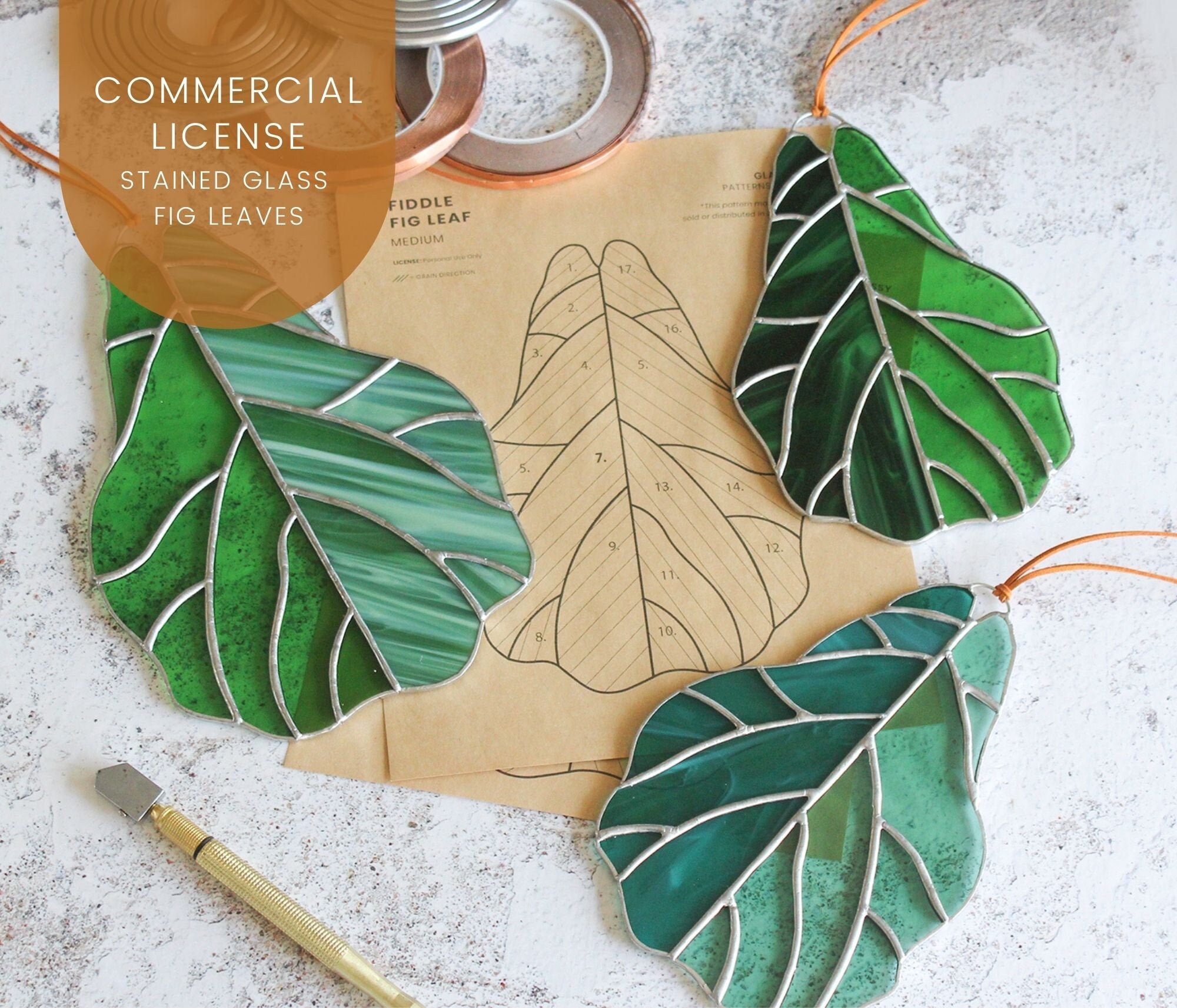 PATTERNS 2 Fiddle Fig Leaf Stained Glass Patterns Digital Etsy