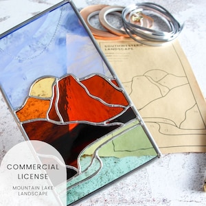 PATTERN • Mountain Lake Landscape Stained Glass Pattern • Digital Download: Commercial License
