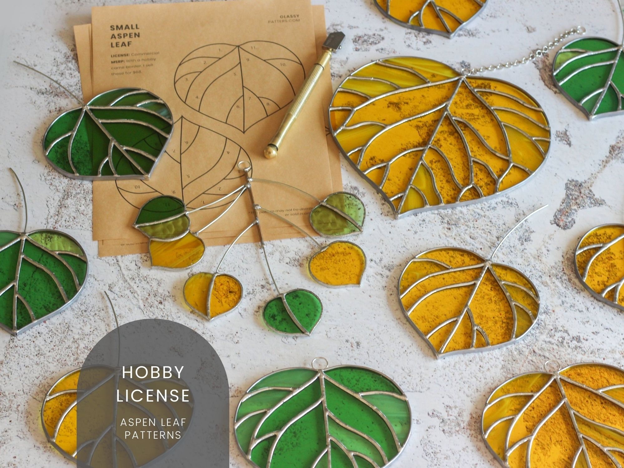 Patterns 4 Aspen Leaf Stained Glass Patterns Digital Etsy Uk