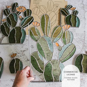PATTERNS • Floral Cactus Stained Glass Patterns • Digital Download: Commercial License