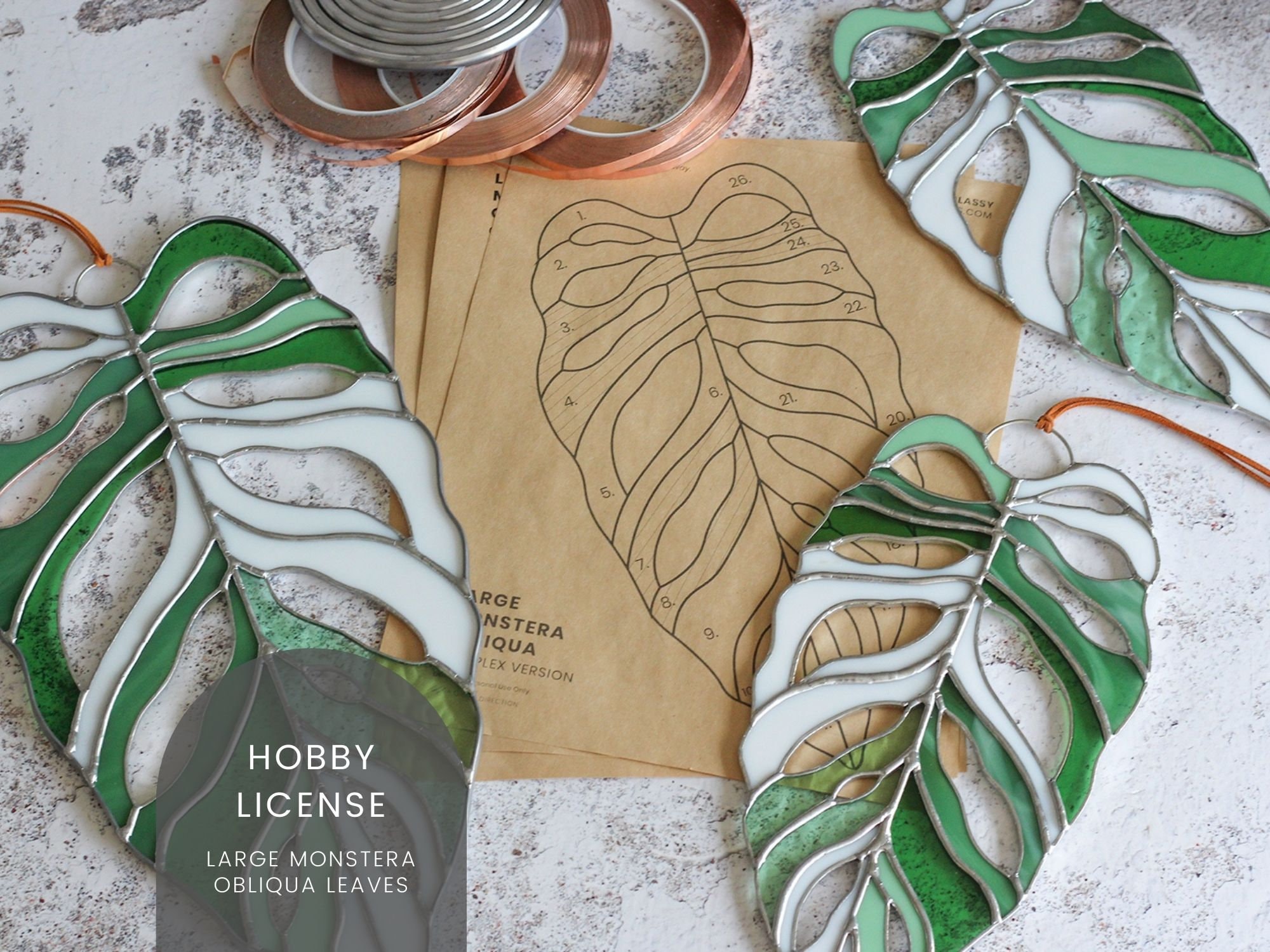 PATTERNS 3 Monstera Obliqua Leaf Stained Glass Patterns Etsy