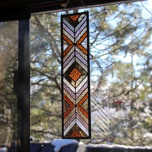 Geometric Southwestern Stained Glass Panel - Hanging Sun Catcher Window Decor, panel