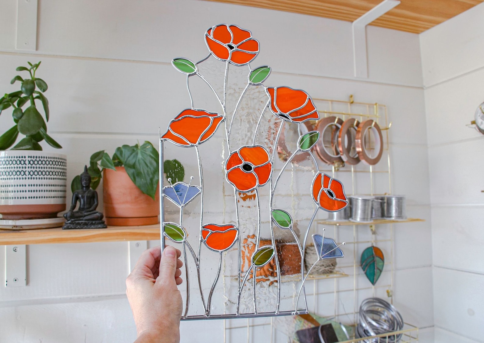 PATTERNS Poppy Flower Stained Glass Panel Patterns Digital Etsy