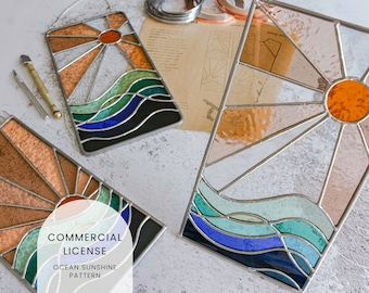 PATTERNS • 2 Ocean Sunshine Stained Glass Patterns • Digital Download: Commercial License