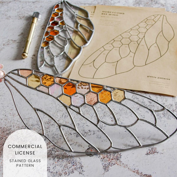 PATTERNS • Honeycomb Bee Wing Stained Glass Patterns • Digital Download: Commercial License