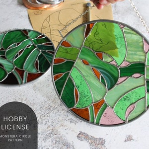 PATTERN • Monstera Leaf Circle Panel Stained Glass Pattern • Digital Download: Hobby License
