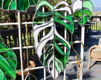 Stained Glass Monstera Obliqua Sun Catcher Leaf | Window Art