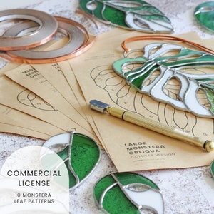 PATTERNS • 10 Monstera Leaf Stained Glass Patterns • Digital Download: Commercial License