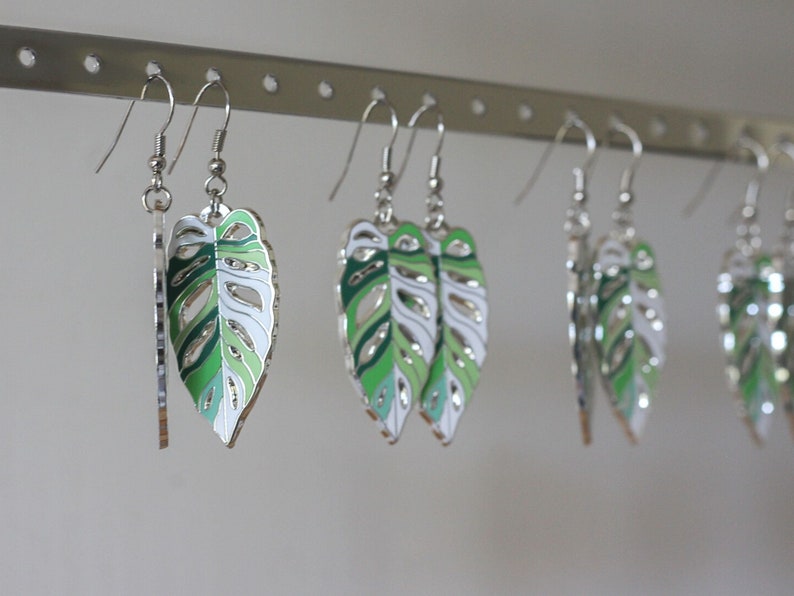 Monstera Obliqua Leaf Earrings Gold Color Hard Enamel Jewelry Silver